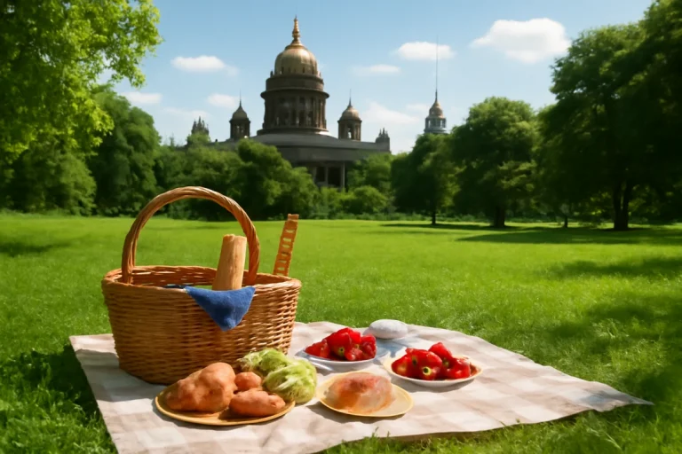 Piknik na trave luchshie poljany stolicy dlja otdyha s pledom i korzinoj 4824cae.webp